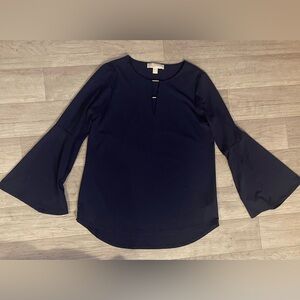 Michael kors bell sleeved Elegant Navy Women's Top open gold v neck medium